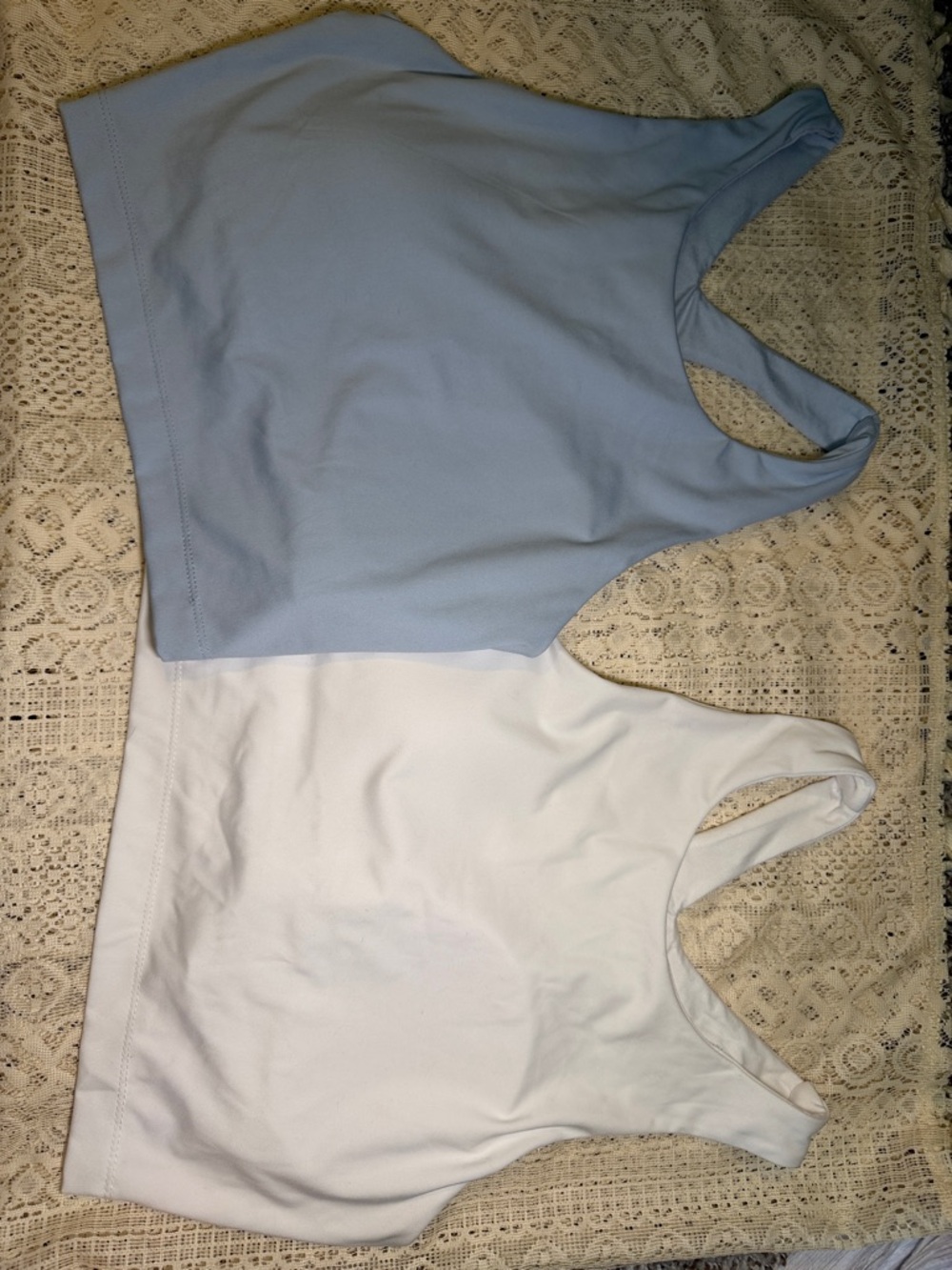NWOT - Danskin Pair of Racerback Crop Tops - Light Blue & White